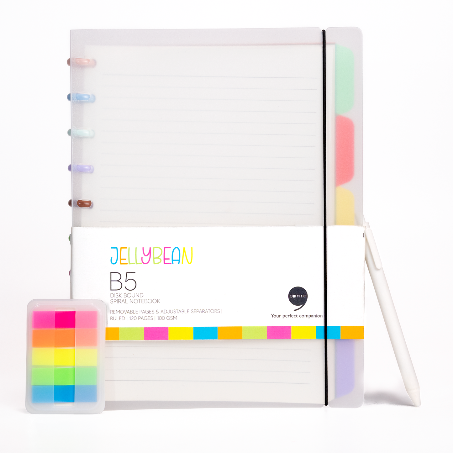 Comma Jellybean Disk-Bound Spiral Notebook with Pen & Sticky Notes