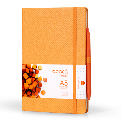 Abaca A5 Size Dot Grid Notebook with Pen and Checks Grid Notebook with Pen