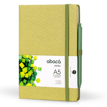 Abaca A5 Size Dot Grid Notebook with Pen and Checks Grid Notebook with Pen