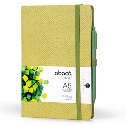 Abaca A5 Size Dot Grid Notebook with Pen and Checks Grid Notebook with Pen