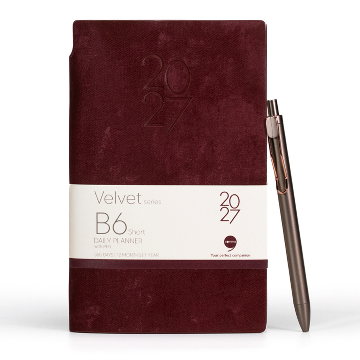 Velvet Series Daily Planner 2027 - B6 Short Size with Pen
