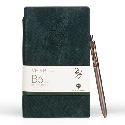 Velvet Series Daily Planner 2027 - B6 Short Size with Pen