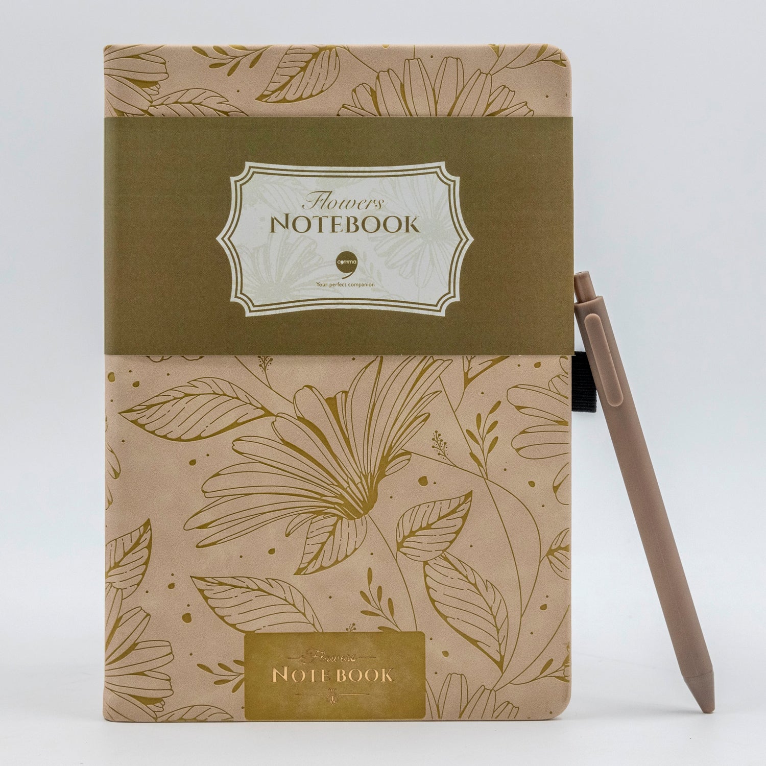 Flowers Series - A5 Size - Hard Bound Notebook with Pen - Moss Green