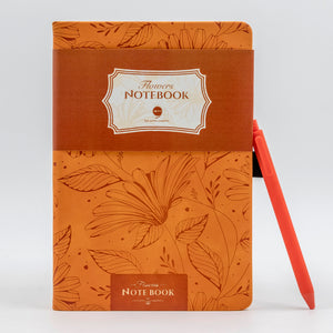 Flowers Series - A5 Size - Hard Bound Notebook with Pen - Orange