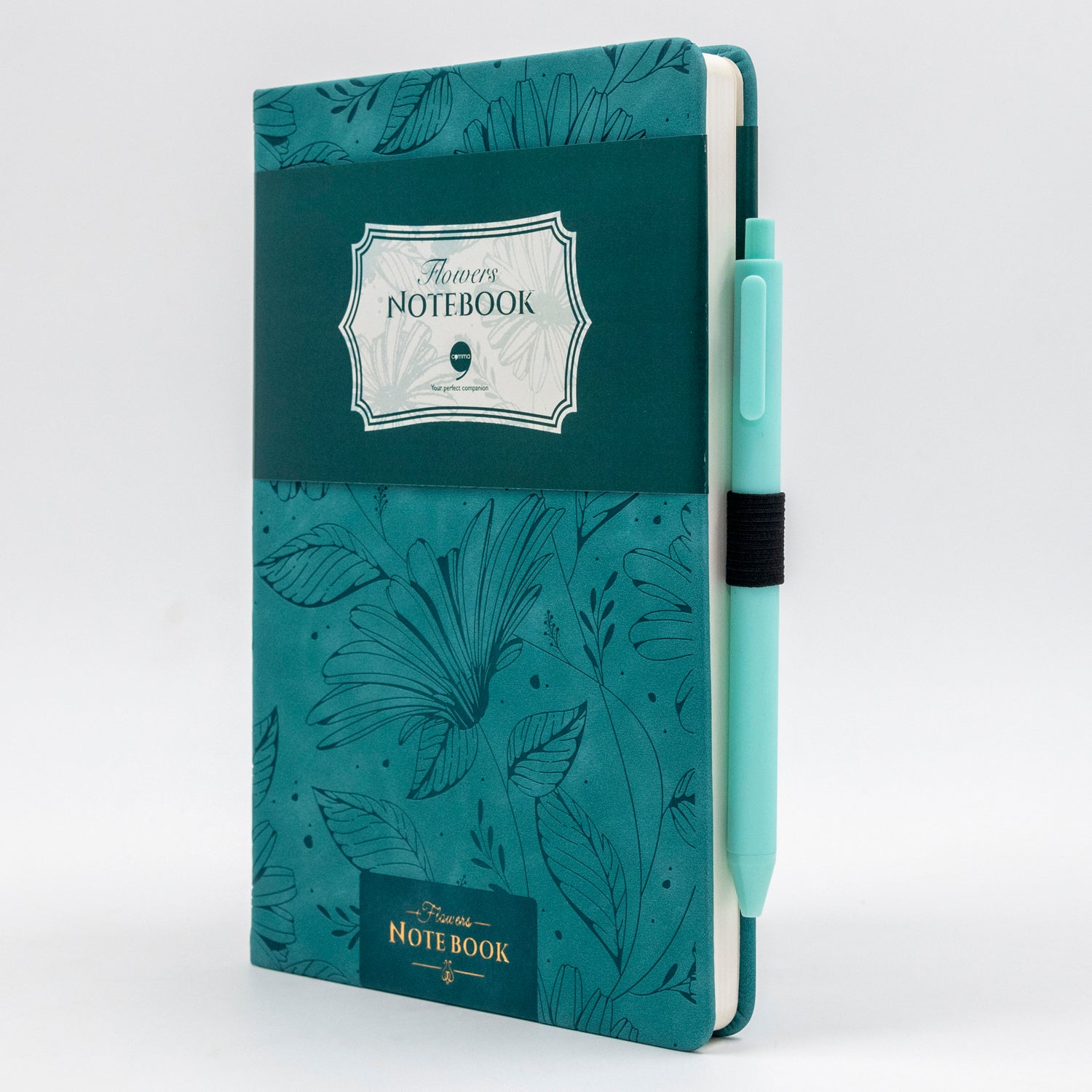 Flowers Series - A5 Size - Hard Bound Notebook with Pen - Blue