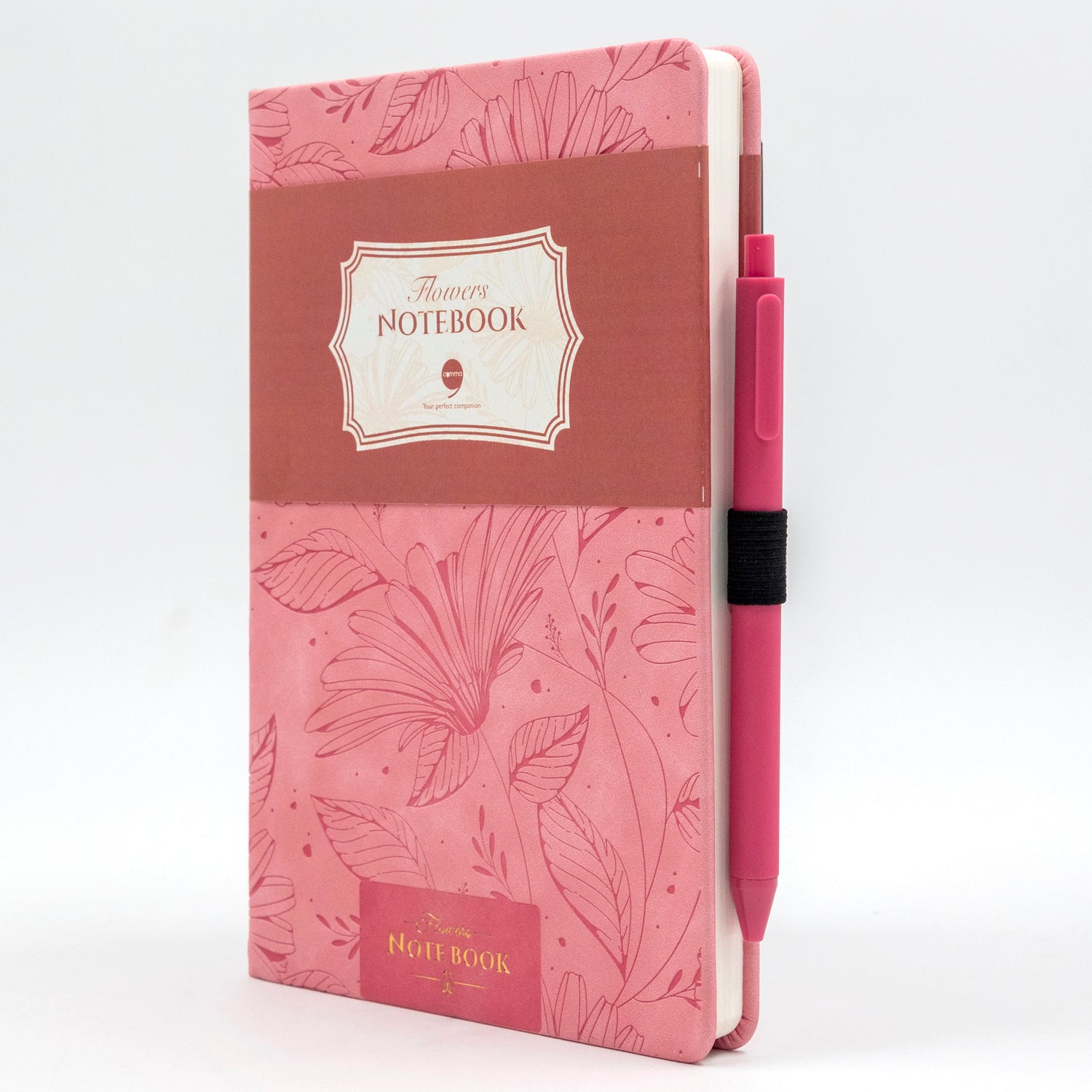 Flowers Series - A5 Size - Hard Bound Notebook with Pen - Pink