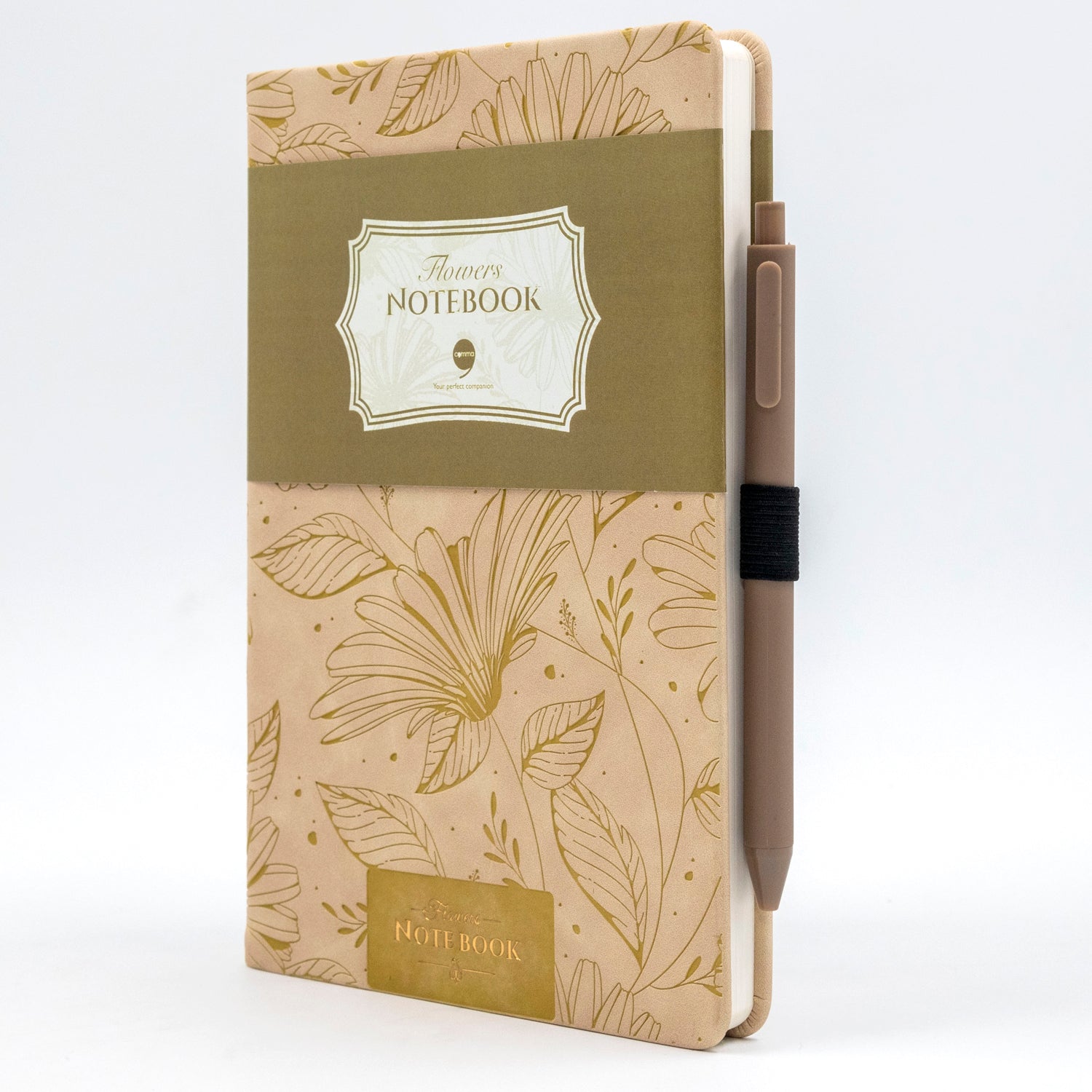 Flowers Series - A5 Size - Hard Bound Notebook with Pen - Moss Green