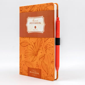 Flowers Series - A5 Size - Hard Bound Notebook with Pen - Orange