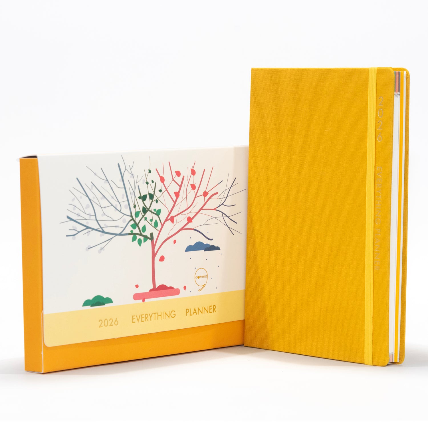 Yellow planner with a tree illustration on the cover