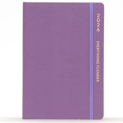 Purple planner with a visible brand name on a white background