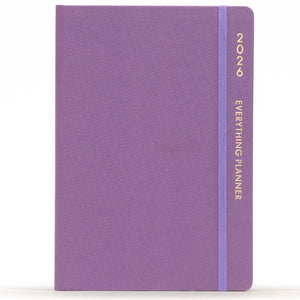 Purple planner with a visible brand name on a white background