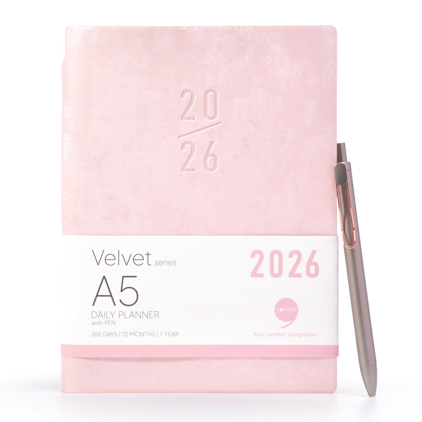 Pink planner with '2026' on a white background