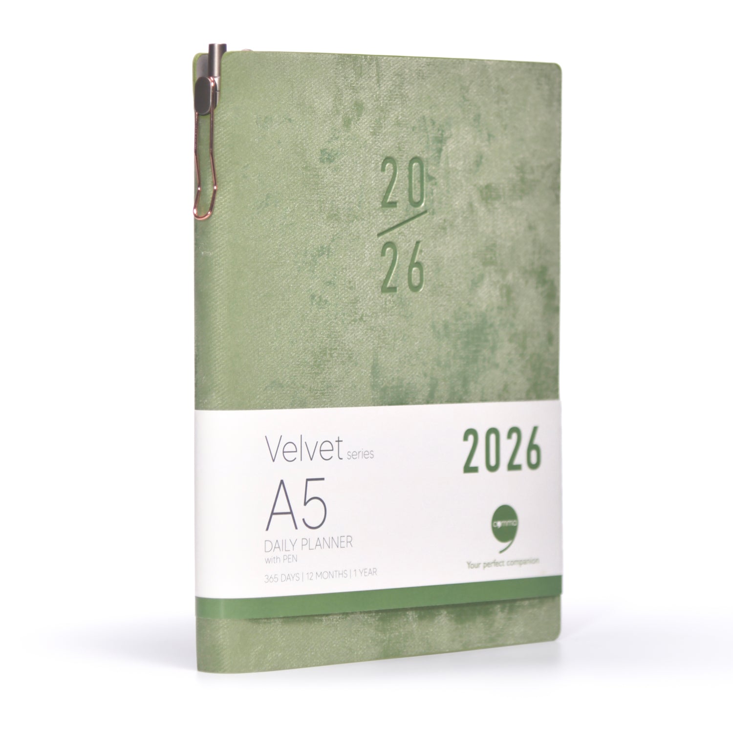 Green A5 planner with '2026' on a white background