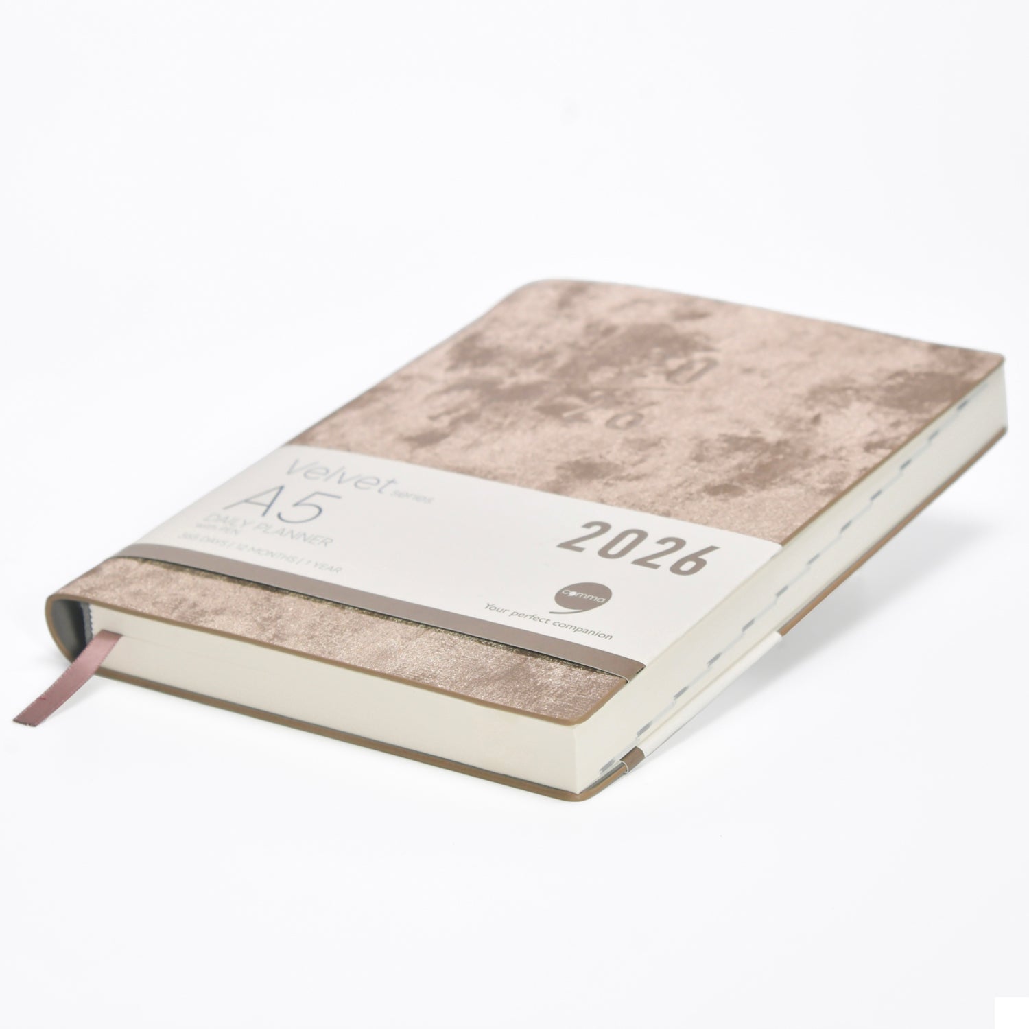 Planner with textured cover and visible '2026' on a white background