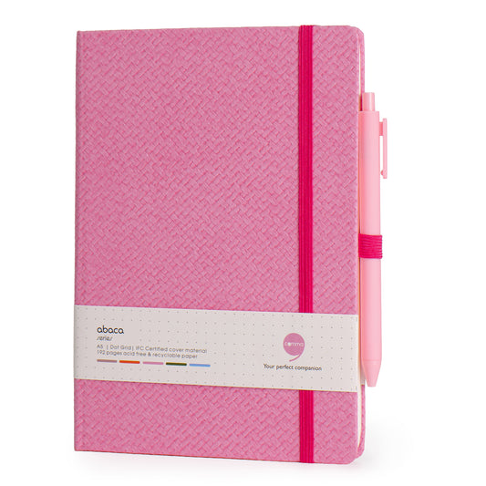 Abaca A5 Size Dot Grid Notebook with Pen and Checks Grid Notebook with Pen