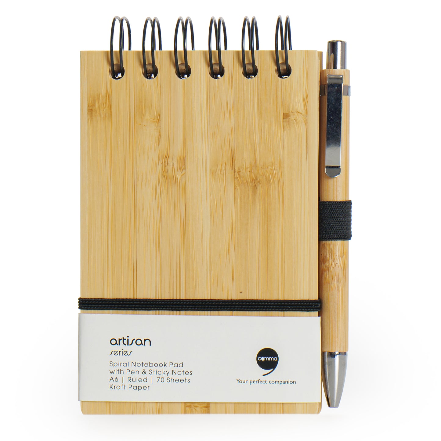 COMMA Artisan Spiral Notebook Pad with Pen & Sticky Notes - Beige