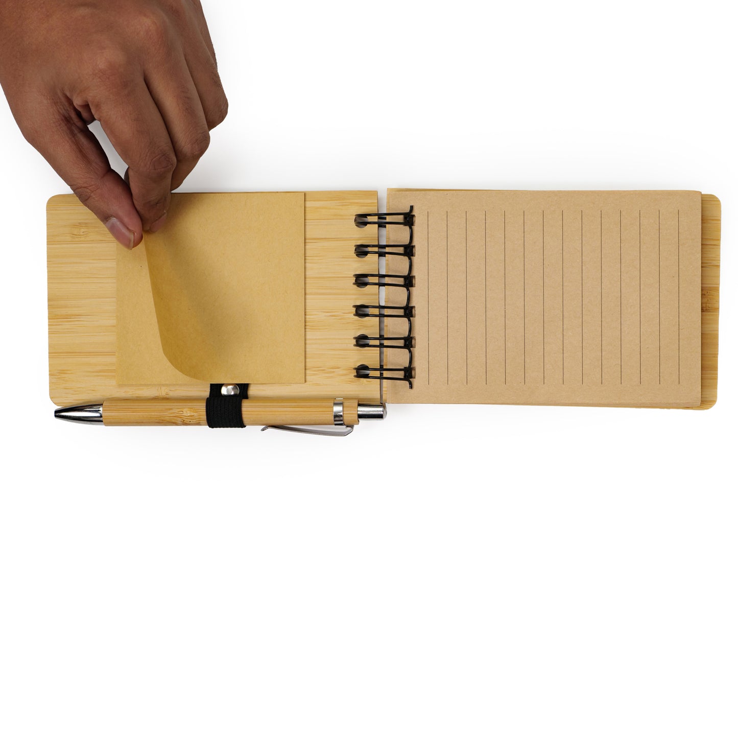 COMMA Artisan Spiral Notebook Pad with Pen & Sticky Notes - Beige