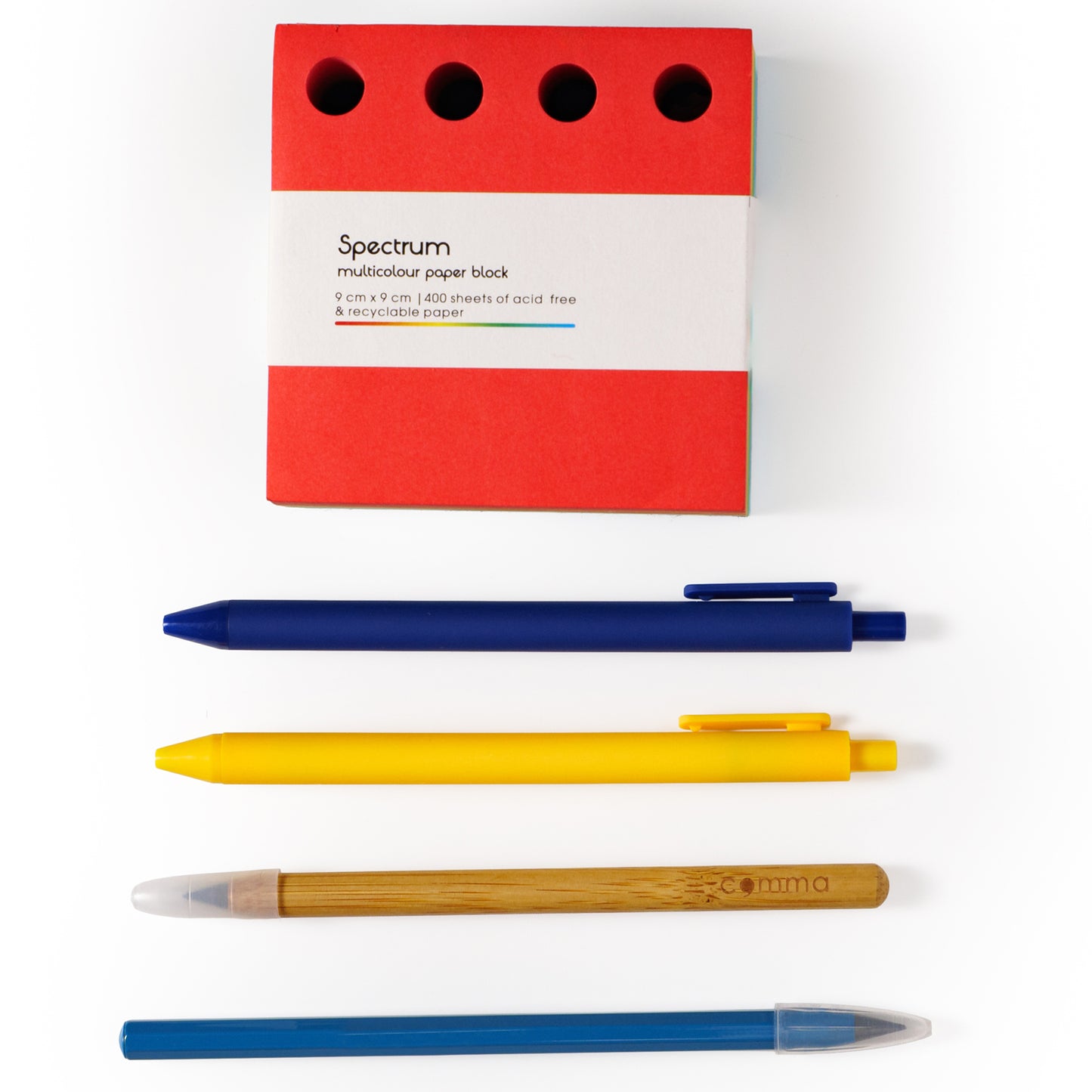 Spectrum Paper Block with Metal Infinity Pencil, Bamboo Pencil and Two Ball Point Pens