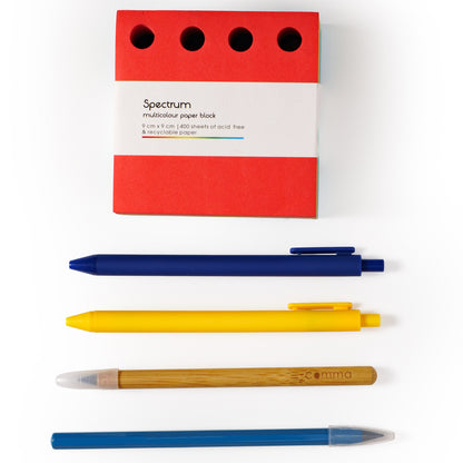 Spectrum Paper Block with Metal Infinity Pencil, Bamboo Pencil and Two Ball Point Pens